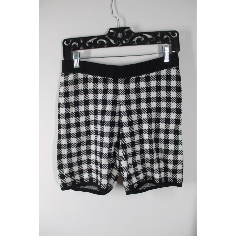 Future Collective S Black White Gingham Knit Shorts Ribbed Waistband High Rise